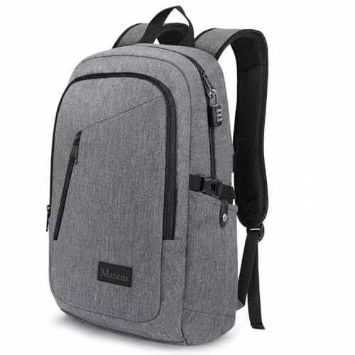 Mancro Laptop Backpack for Travel, Anti-theft Laptop Backpack for Men Business Backpack Work Daypack with Lock, Water Resistant Travel Computer Bag Daypack, Grey - color: Grey, size: 15.6 inch