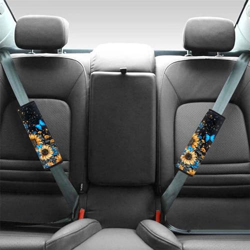 Dreaweet Soft Seat Belt Cover Pad Sunflower Butterfly Seatbelt Covers Car Accessories for Men Boys,Car Seat Belt Covers for Adults Kids - color: Sunflower Butterfly