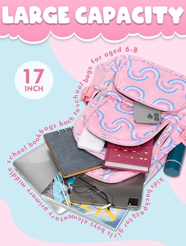 BLUEFAIRY Kids Backpacks for Boys Girls 17 Inch Elementary Primary Middle School Bookbags with Laptop Compartment Back to School Bags for Childs Age 6-8 Mochilas Escolares para Niños Niñas Peach Pink - color: Peach Pink