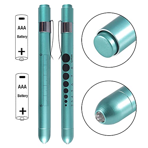 Aokin Medical Pen Light for Nurse Doctor, Reusable LED Medical Penlight Flashlight with Pupil Gauge and Ruler, White Light, Teal - color: Teal