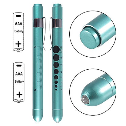 Aokin Medical Pen Light for Nurse Doctor, Reusable LED Medical Penlight Flashlight with Pupil Gauge and Ruler, White Light, Teal - color: Teal
