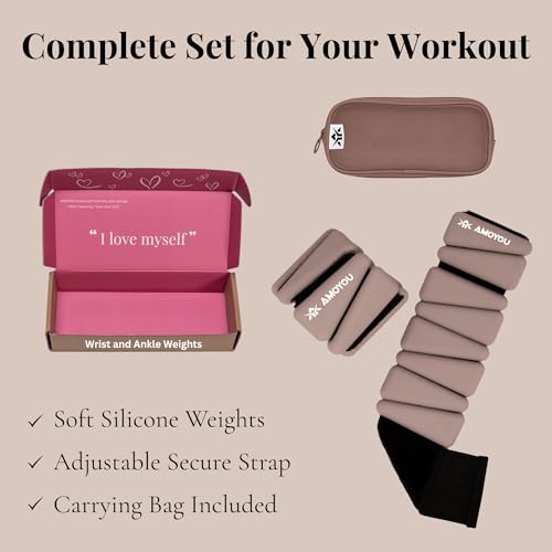 AMOYOU Wrist & Ankle Weights for Women – 2 lb Ankle Weights (Set of 2, 1 lb Each) | Arm Weights for Women | Leg Weights for Walking, Yoga, Cardio & Strength Training - color: Latte