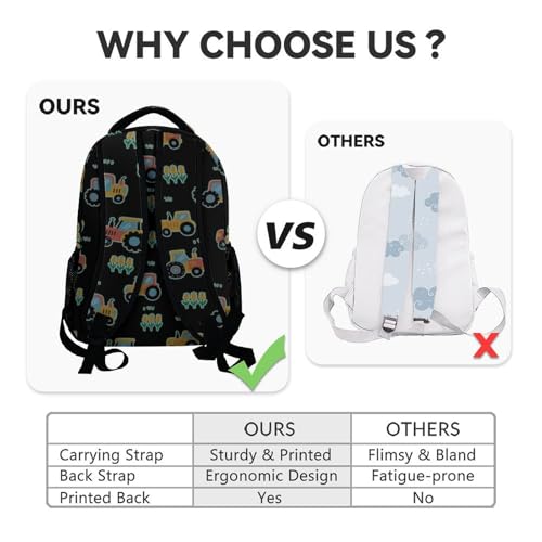 Custom Toddler Tractor Backpack - 17 Inch Kids Boys Construction Backpacks 6-8, Large Capacity Preschool Travel Book Bag for Primary School - color: Orange