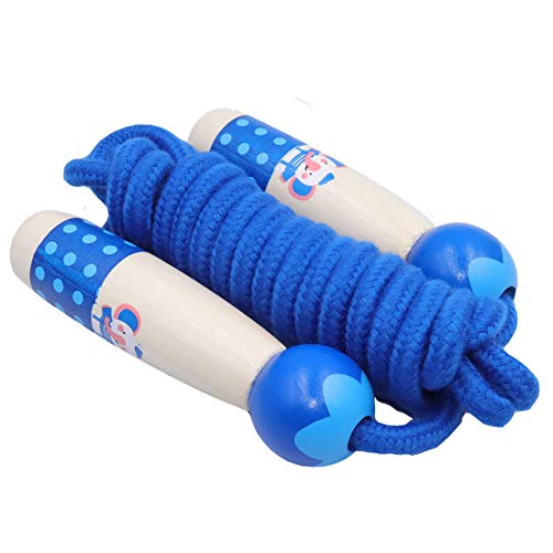 Jump Rope for Kids Adjustable Length Cotton Rope with Wooden Handle for Boys and Girls Sport Fitness Exercise - color: Blue