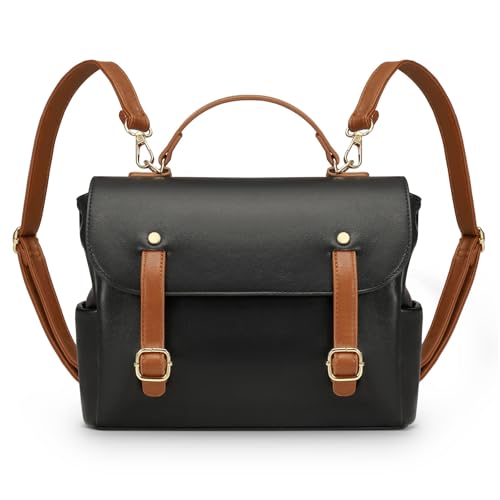 Mini Backpack Purse for Women, Small Fashion Backpack Vintage PU Leather Shoulder Bag Casual Travel Collage, Black - color: Black