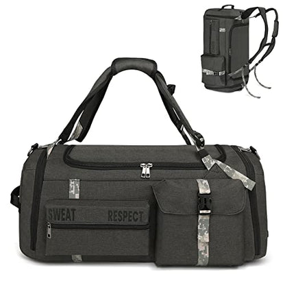 Gym Bags for Men Gym Duffle Bag Backpack 3-Way Sports Duffel Bags for Men with Shoe Compartment & Wet Pocket - color: gray