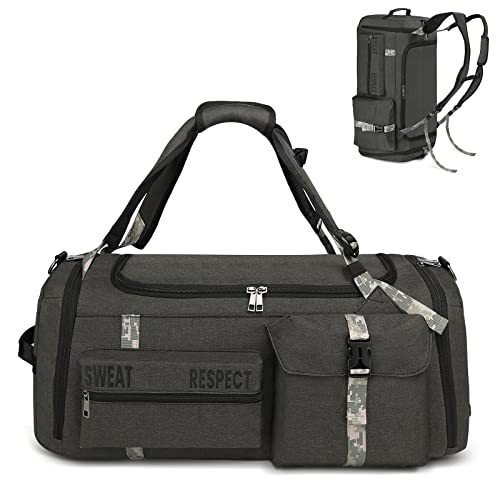 Gym Bags for Men Gym Duffle Bag Backpack 3-Way Sports Duffel Bags for Men with Shoe Compartment & Wet Pocket - color: gray
