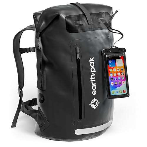 Earth Pak Waterproof Backpack - Heavy Duty Hiking Backpack - Roll-Top Closure Bag - Cushioned Dry Bag Waterproof Phone Case - color: Black, size: 85L