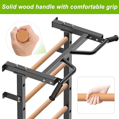 Kipika Gymnastic Stall Bar - 2"x2" Swedish Ladder with 1" Hole, Wall Mounted Pull-up Bar Ladder Suspension Trainer, Solid Wood Grips Gymnastics Training Bar for Home, Wall Gym, School - color: A - Swedish Ladder