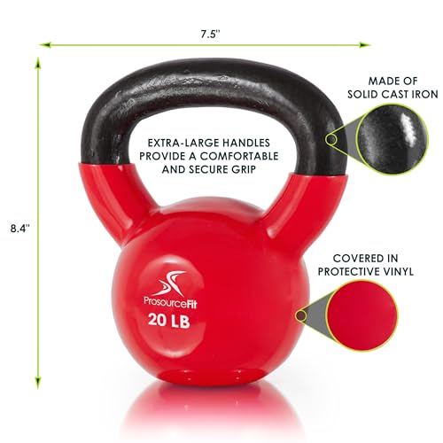 ProsourceFit Vinyl Coated Cast Iron Kettlebells for Full Body Fitness Workouts - size: 20.0 Pounds