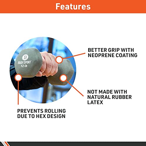 Body Sport Neoprene Dumbbell Weight - Latex-Free, Strength Training Equipment for Home Fitness & Gym Workouts - size: 9 pounds