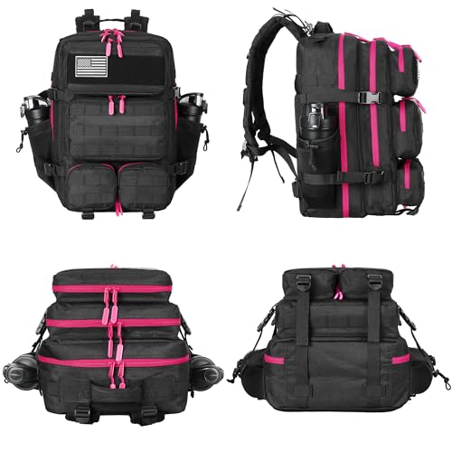 55L Tactical Backpack Heavy Duty Military Rucksack Molle Backpack 3 Day Assault Pack for Work Outdoors - color: Black Rose