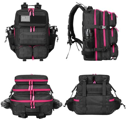 55L Tactical Backpack Heavy Duty Military Rucksack Molle Backpack 3 Day Assault Pack for Work Outdoors - color: Black Rose
