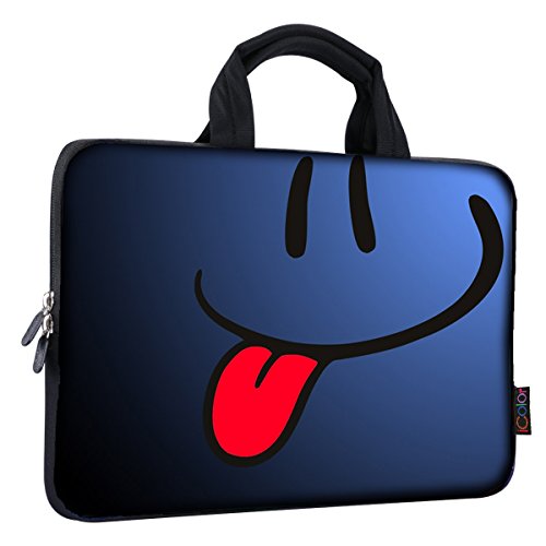 icolor Smile 14 15 15.4 15.6 inch Laptop Handle bag Computer Protect Case Pouch Holder Notebook Sleeve Neoprene Cover Soft Carring Travel Case for Dell Lenovo Toshiba HP Chromebook ASUS Acer ICB-05 - color: Blue Smile