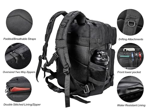 LHI Military Tactical Backpack for Men and Women 45L Army 3 Days Assault Pack Bag Large Rucksack with Molle System - color: 3.1 B1ack