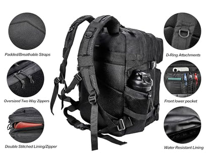 LHI Military Tactical Backpack for Men and Women 45L Army 3 Days Assault Pack Bag Large Rucksack with Molle System - color: 3.1 B1ack