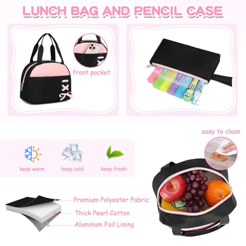 MOONBABY Girls Backpack with Lunch Box & Pencil Case for Kids Teens Bookbag for Elementary Primary Middle High School Daypack - color: Pink-3pcs