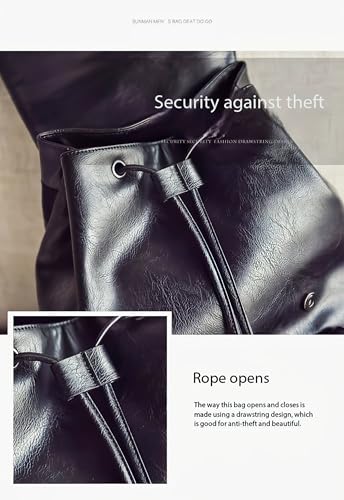 Unisex PU leather laptop bag work business bag hiking backpack leisure day bag university schoolbag (Large,Black 3) - color: Black 3