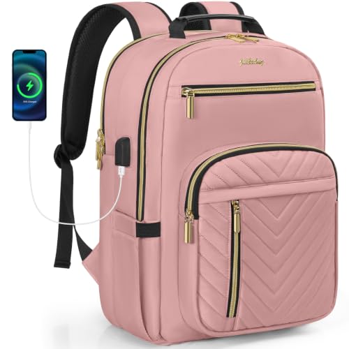 Laptop Backpack for Women with Cup Pocket, 15.6in Travel Work Purse Bookbag for Teacher Nurse, Large-Capacity 28L College Back Pack, Water Resistant Computer Business Bag, Pink - color: Pink, size: 15.6in