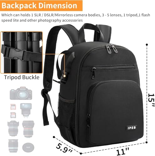 Camera Backpack for Photographers, DSLR Camera Bag, Professional Photography Case with 13.5 Inch Laptop Compartment & Tripod Holder & Waterproof Rain Cover Compatible for Sony Canon Nikon Black - color: Black Orange