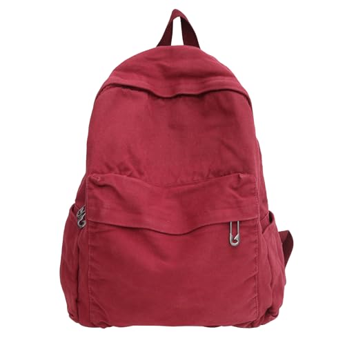 AFGWK Vintage Canvas Backpack for Women Grunge Hippie Cute Boho School Backpack Casual Y2K Aesthetic Backpack (Red) - color: Red