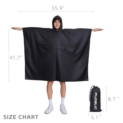 Hooded Waterproof Raincoat, Unisex Outdoor Hiking Camping Mat and Small Tent - color: Black