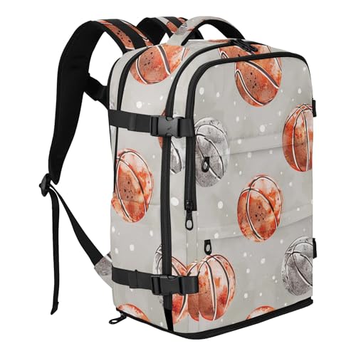 Watercolor Basketballs Travel Backpack – 20L Large Capacity with Laptop Compartment, Multiple Pockets, Separate Shoe Compartment for Business, Commuting, and Outdoor Trips