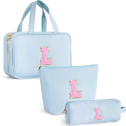 Gifts for Teen Girls Women - Personalized Toiletry Bag Initial Makeup Bag | Travel Cosmetic Bag | 8 9 10 11 12 13 14 15 16 Years Old Girl Gift Trendy Stuff - Blue L - color: Blue, style: L