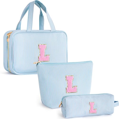 Gifts for Teen Girls Women - Personalized Toiletry Bag Initial Makeup Bag | Travel Cosmetic Bag | 8 9 10 11 12 13 14 15 16 Years Old Girl Gift Trendy Stuff - Blue L - color: Blue, style: L