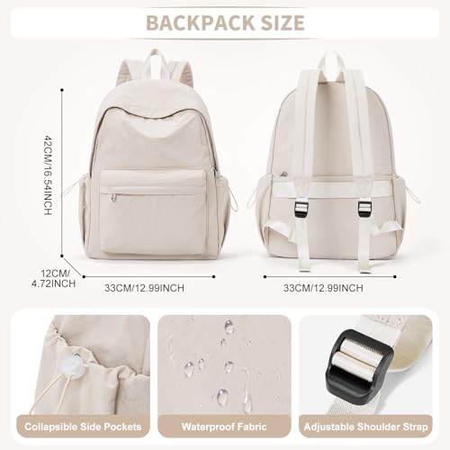 Wassdin's School Backpack for Women & Girls, Waterproof & Lightweight, Cute High School & Travel Backpack - color: Khaki