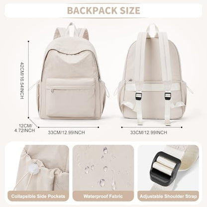 Wassdin's School Backpack for Women & Girls, Waterproof & Lightweight, Cute High School & Travel Backpack - color: Khaki