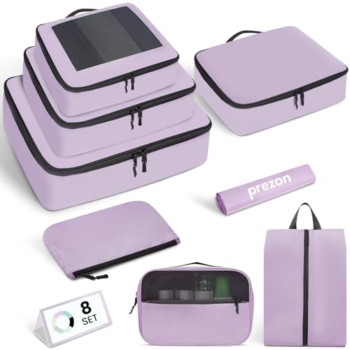 Mesh Packing Cubes for Travel, Durable Luggage Organizer with Sturdy Material and Double Zippers, Comprehensive Set for Travel Accessories Storage, 8 set, purple - color: Purple, size: 8 set