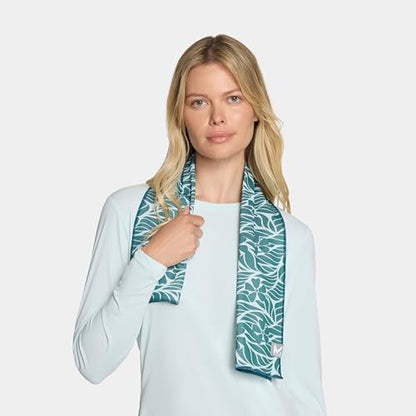 MISSION Max Plus Cooling Towel- Soft, Durable Microfiber - Cools Up to 3 Hours - UPF 50 Sun Protection - Machine Washable - color: Teal Leaf