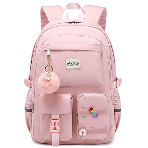 abshoo Big Student Laptop Backpack For College Women Middle High School Teen Girls Bookbag Travel Daypack (Pink) - color: Pink