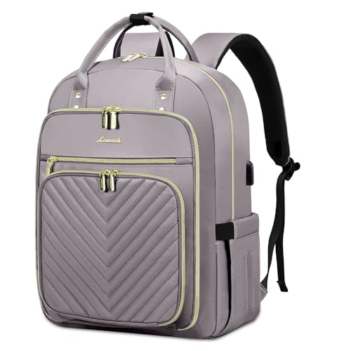 LOVEVOOK Laptop Backpack for Women, Water Resistant Travel Work Backpacks Purse Stylish Business Teacher Nurse Computer Bag with USB Charging Port,Purple Gray - color: Purple Gray, size: 18 inch-Standard Laptop Compartment
