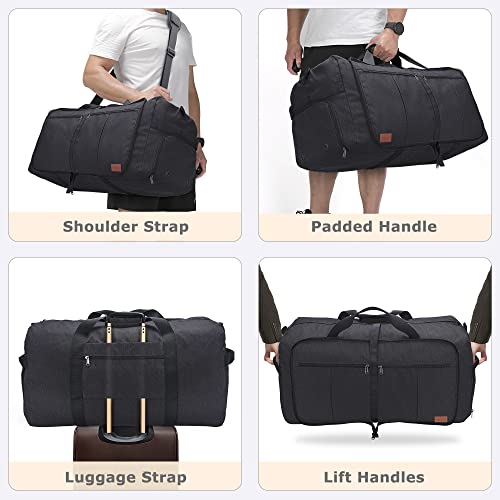 120L Foldable Collapsible Waterproof Travel Duffel Bag for Men and Women with Shoe Compartment - color: Black, size: 120L