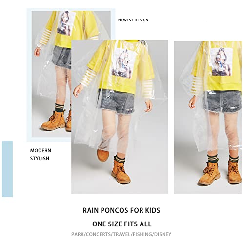 TUNCHMO Disposable Rain Ponchos 6 Pack for Adults/Kids/Family Set-50% Thicker Emergency Ponchos - color: Kids Clear 6 Pack