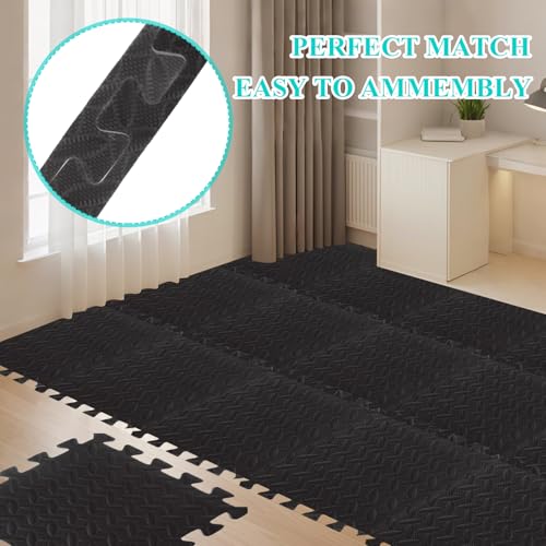18 PCS 12" x 12" x 0.4" Gym Mats for Home Gym Black Removable Foam Floor Tiles Eva Gym Flooring for Home Cover 18 Sq.Ft Exercise Mats for Workout Interlocking Foam Tiles