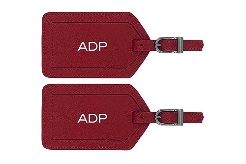 Personalized Monogrammed Leather Luggage Tags - 2 Pack - color: Red