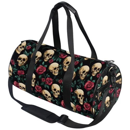 MNSRUU Duffel Bags Cute Skulls Roses Sports Gym Bag Travel Luggage Overnight Bags for Men Women Duffel Bags for Traveling - color: Goth 11