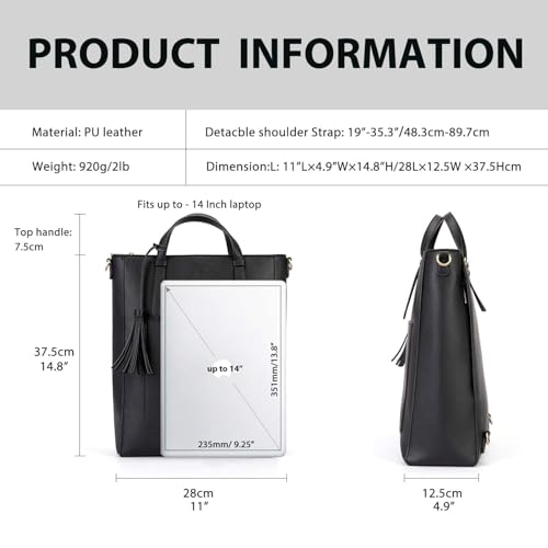 ECOSUSI Tote Bag Convertible Backpack for Women Vegan Leather Handbag Multifuction Shoulder Bag - color: Pink Beige