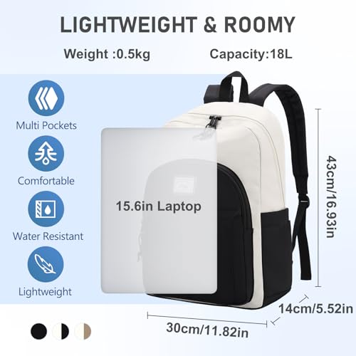 Kasqo School Backpack,Water Resistant Middle High School Bookbag for Teens Girls Boys School Bag Casual Women Men Daypack for Travel College Black White - color: Black White