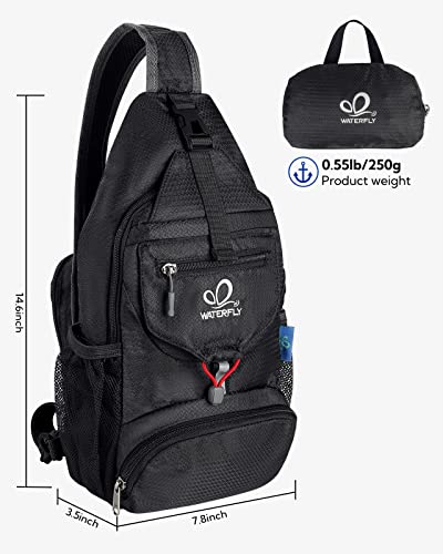 WATERFLY Packable Small Crossbody Sling Backpack Shoulder Chest Bag Daypack for Hiking Traveling - color: Black