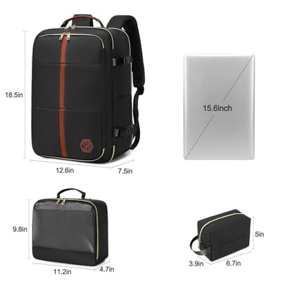 40L Travel Laptop Backpack for Women & Men, Airline Approved Carry On Luggage Overnight Bags, Waterproof Personal Item Bag, Weekender Essentials Backpacks Vacuum Backpack Black - color: Black