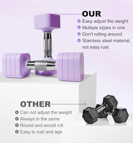 15LB 20LB 30LB 40LB 50LB Adjustable Dumbbell Set Free Weights Dumbbells Set for Women Men Hand Weights Sets Adjust Dumbbell Weight Sets for Home Gym Exercise Workout Strength Training Equipments - color: Purple