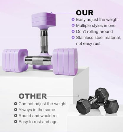 15LB 20LB 30LB 40LB 50LB Adjustable Dumbbell Set Free Weights Dumbbells Set for Women Men Hand Weights Sets Adjust Dumbbell Weight Sets for Home Gym Exercise Workout Strength Training Equipments - color: Purple