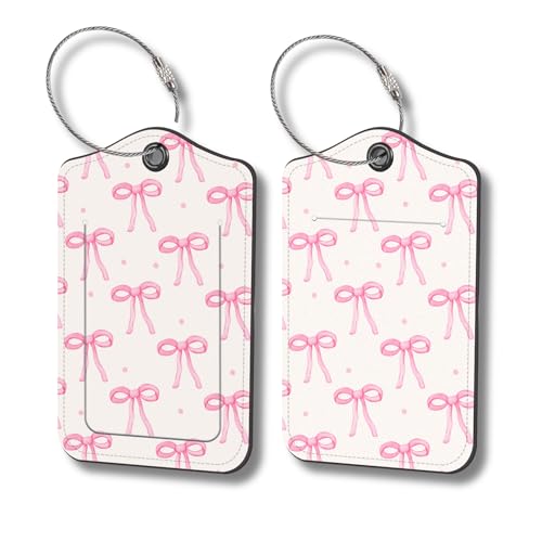 Luggage Tags for Suitcases, 2-Pack PU Leather for Cruise & Travel, Baggage ID Tags with Privacy Cover & Address Card, Durable Metal Ring, Kids Adults Travel Accessories, Blush Bows - color: Blush Bows