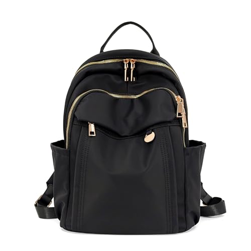 M-ioi-M Compact Small Fashion Backpack Purse for Women, Chic Mini Daypack with Gold-Tone Hardware, Casual Minimalist Lightweight Water-Resistant Nylon Bag for Petite Women & Daily Essentials (Black) - color: Black