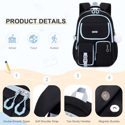 DIGOBAY Backpacks for Girls, 3PCS School Backpack with Lunch Box Pencil Pouch for Teen Girls Kids Elementary Primary Middle High College Travel School bag Bookbag Set （Black Blue） - color: Black Blue