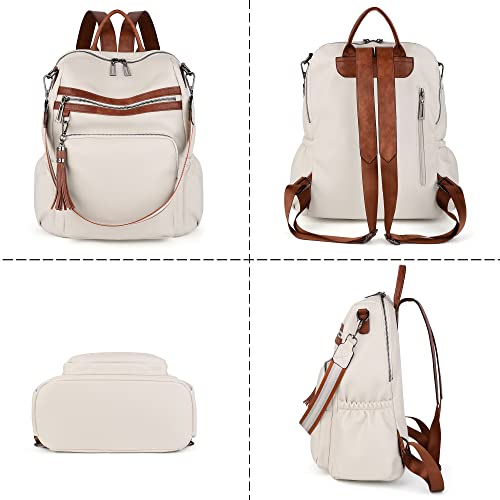 UTO Women Backpack Purse Leather Vegan Ladies Fashion Designer Rucksack Convertible Travel Shoulder Bag with Tassel - color: 01226 Beige Brown, size: Large